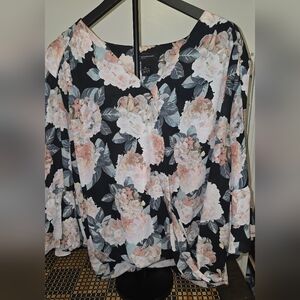 INC International Concepts Black and Pink Floral Blouse